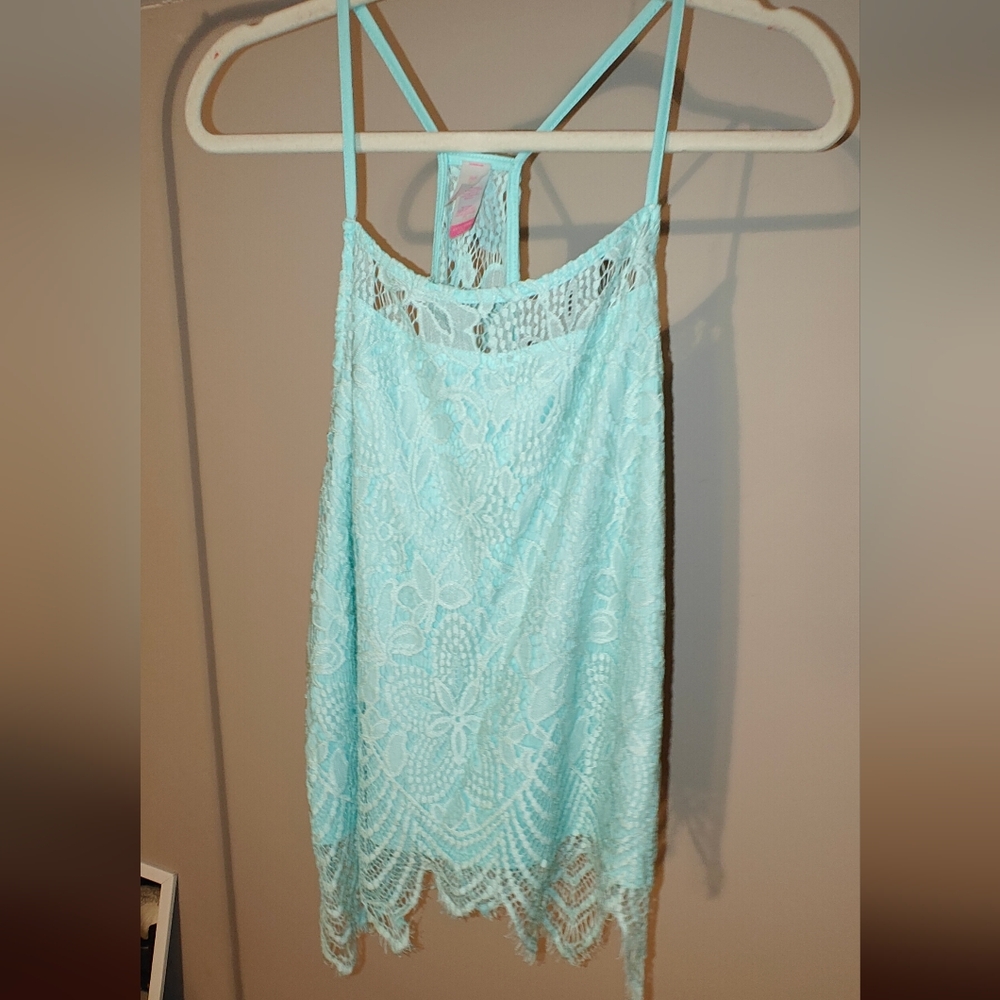 Plus Size No Boundaries Juniors' scalloped hem all-over lace tank